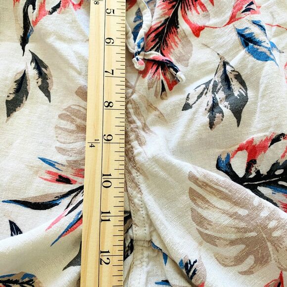 Briggs Women Drawstring Floral Print Straight Linen Blend Pants Beige Combo XL - Picture 8 of 13